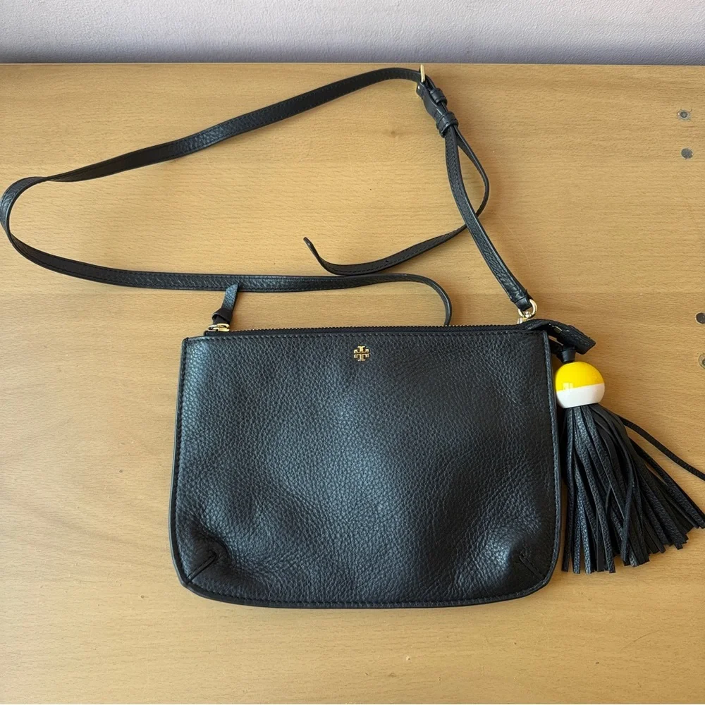 Tory Burch Black Leather Crossbody with Tassel